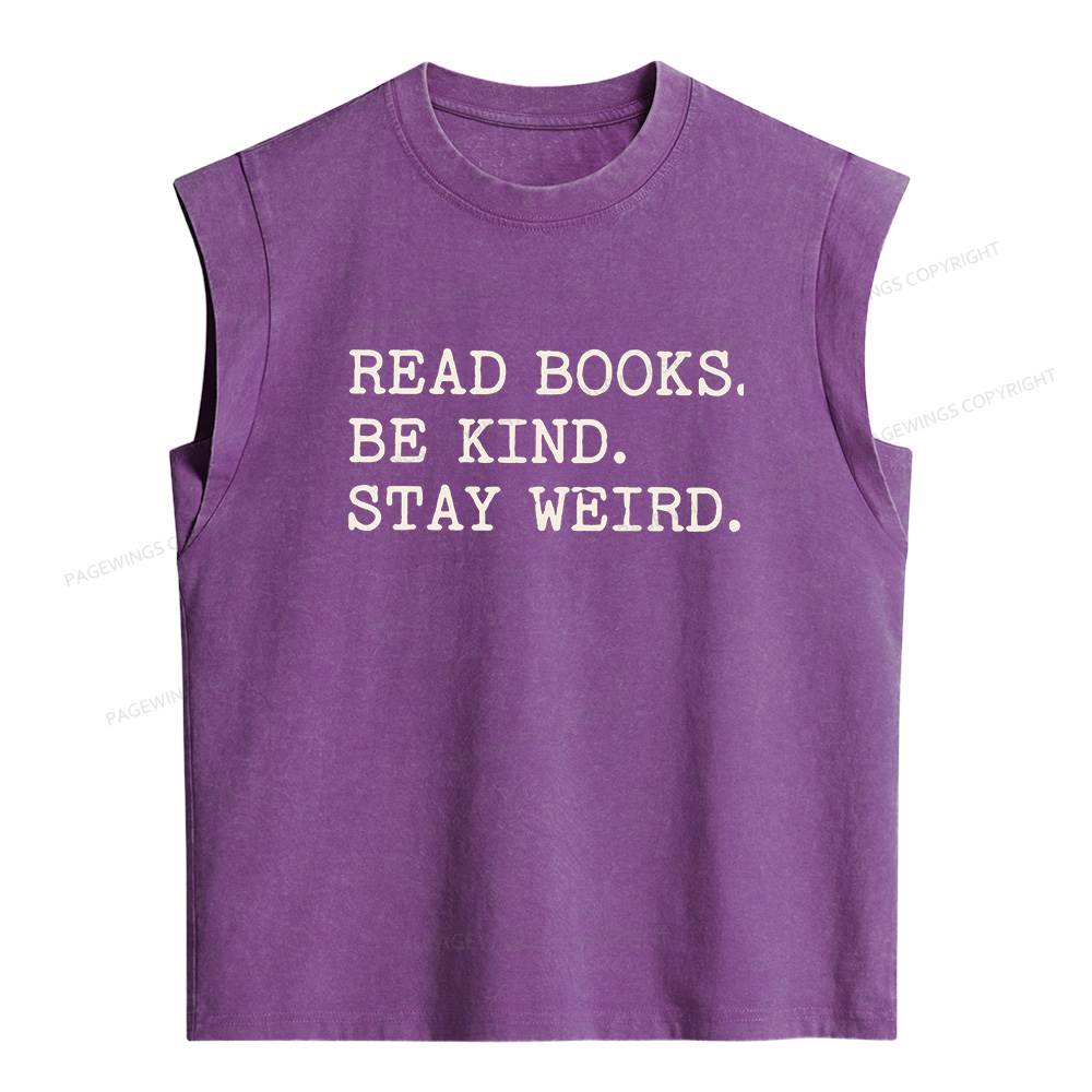 Pagewings Read Books Be Kind Stay Weird Women's Washed Tank Top