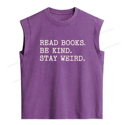 Pagewings Read Books Be Kind Stay Weird Women's Washed Tank Top