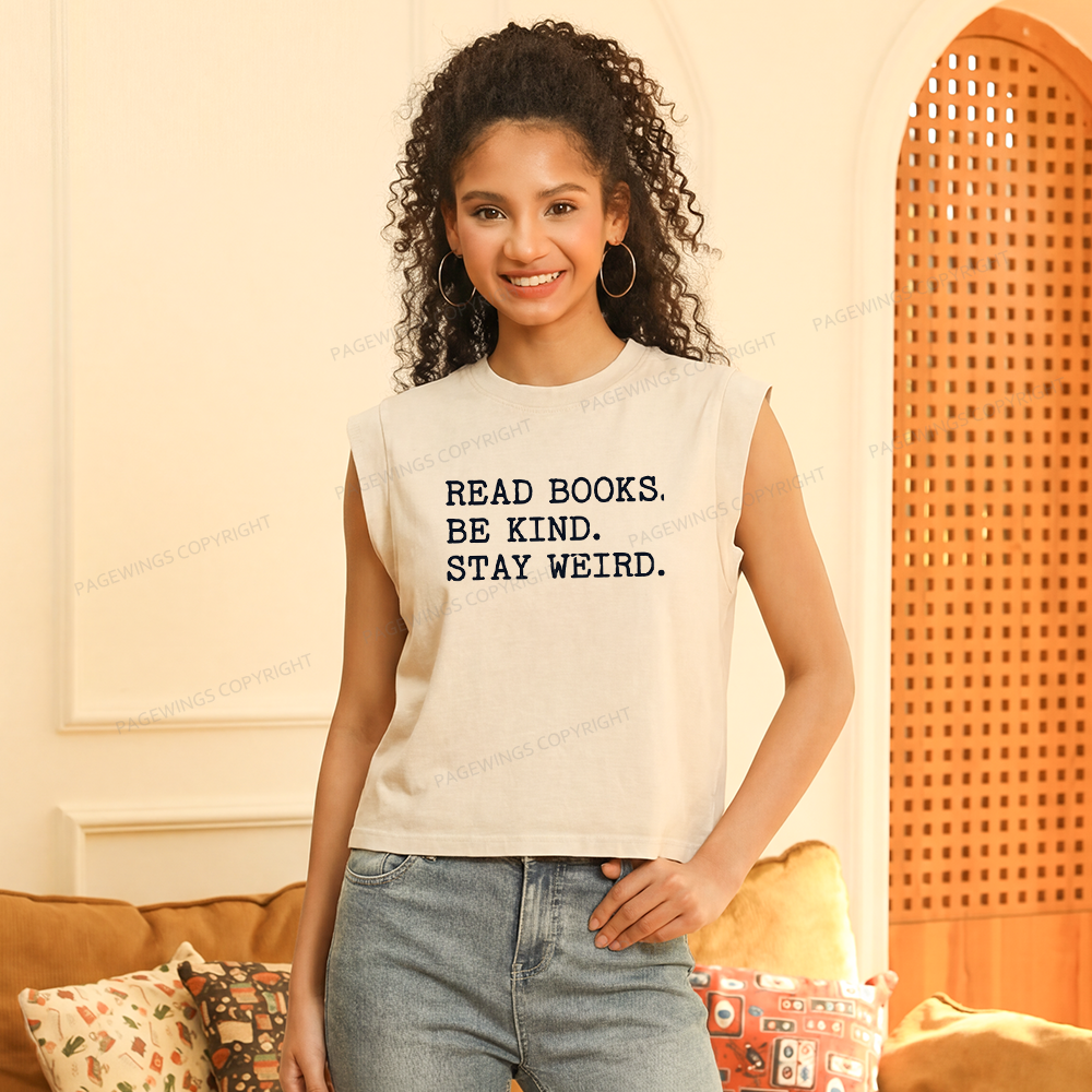Pagewings Read Books Be Kind Stay Weird Women's Washed Tank Top