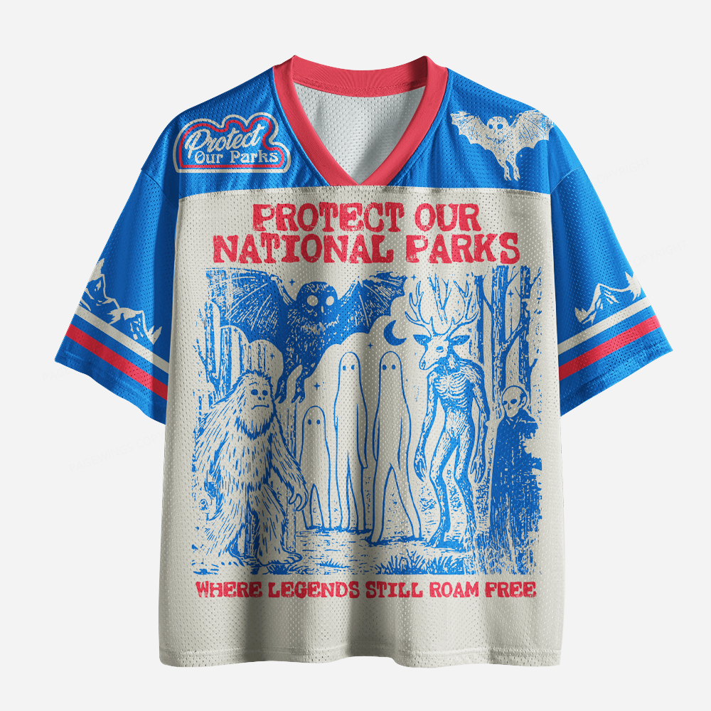 Pagewings Protect Our Parks Vintage Camping Unisex Mesh Jersey