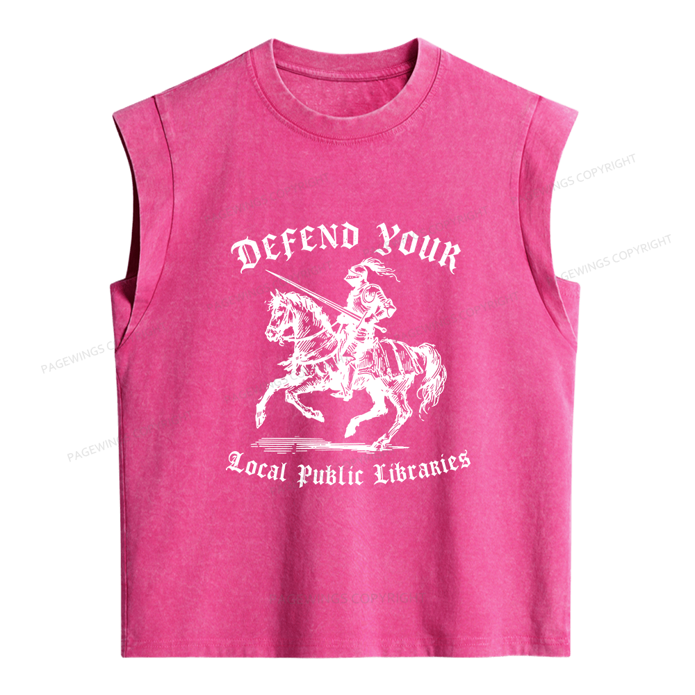 Pagewings Defend Your Local Public Libraries Women's Washed Tank Top