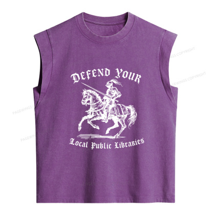 Pagewings Defend Your Local Public Libraries Women's Washed Tank Top