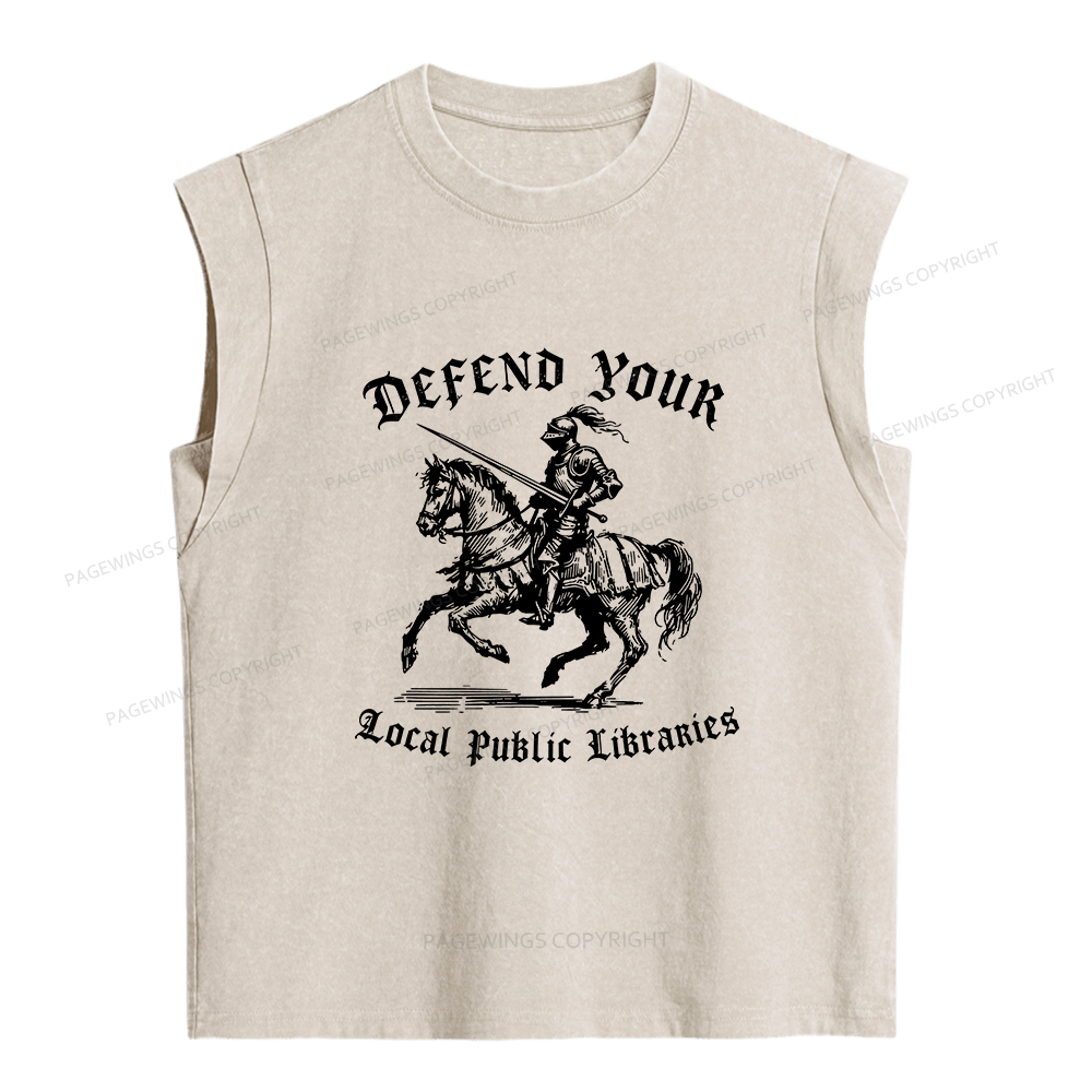 Pagewings Defend Your Local Public Libraries Women's Washed Tank Top