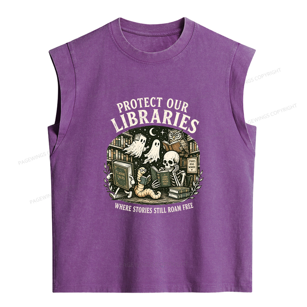 Pagewings Protect Our Libraries Women's Washed Tank Top
