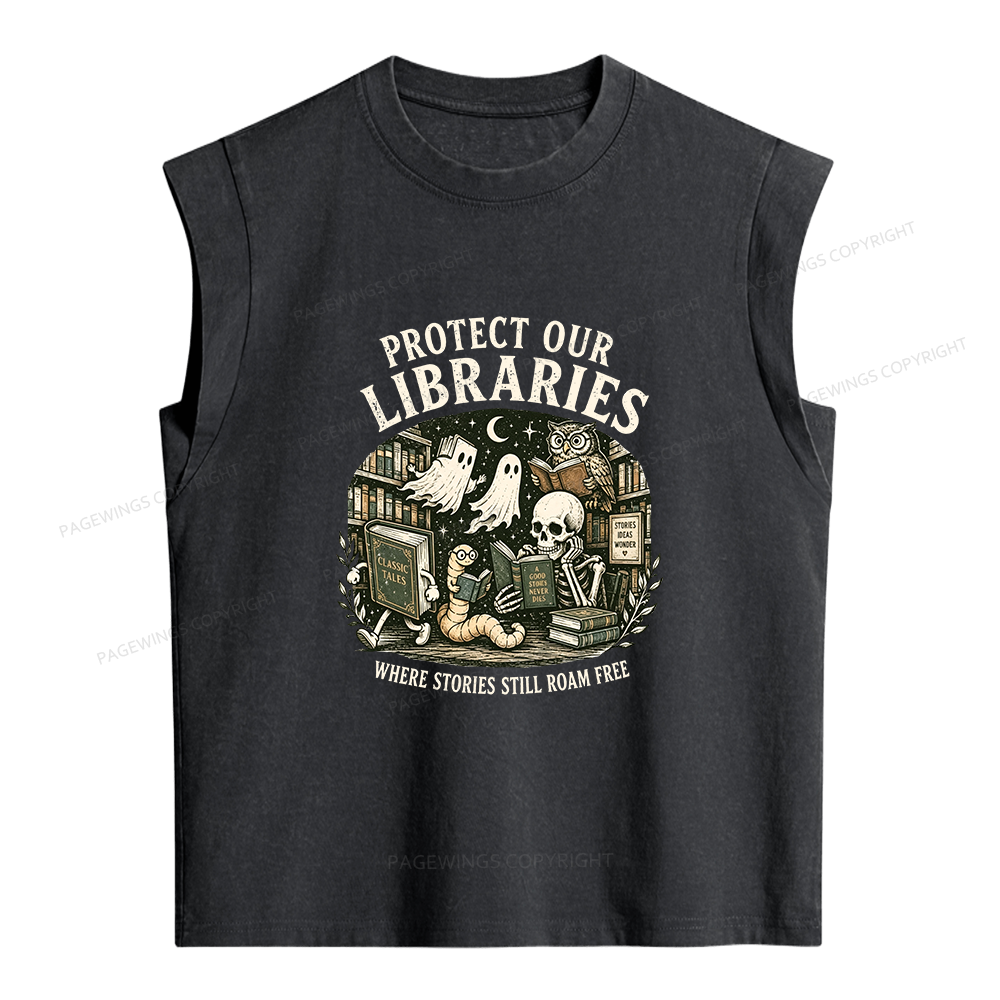 Pagewings Protect Our Libraries Women's Washed Tank Top