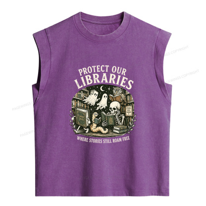 Pagewings Protect Our Libraries Women's Washed Tank Top