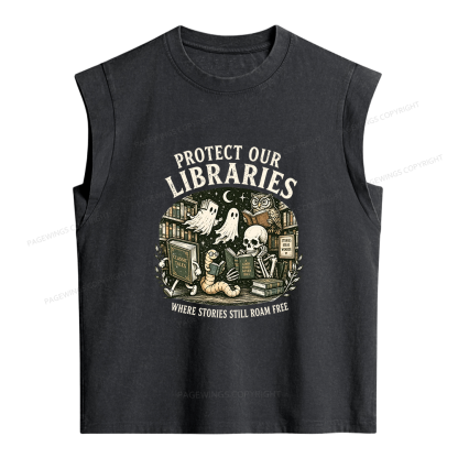 Pagewings Protect Our Libraries Women's Washed Tank Top