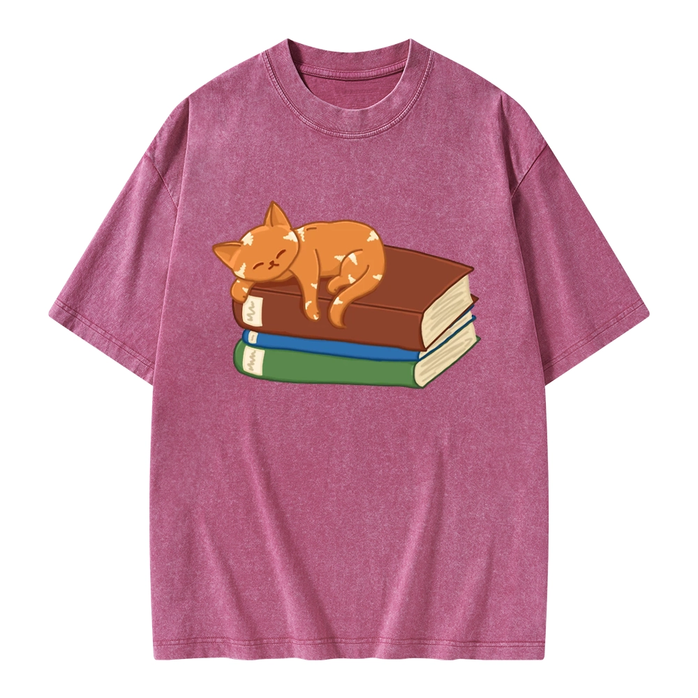 Pagewings Orange Book Cat Unisex Washed T-shirt