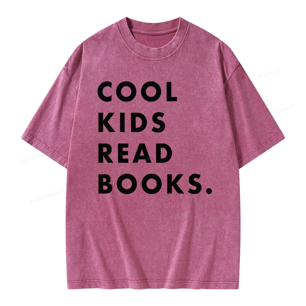 Pagewings Cool Kids Read Books  Unisex Washed T-shirt