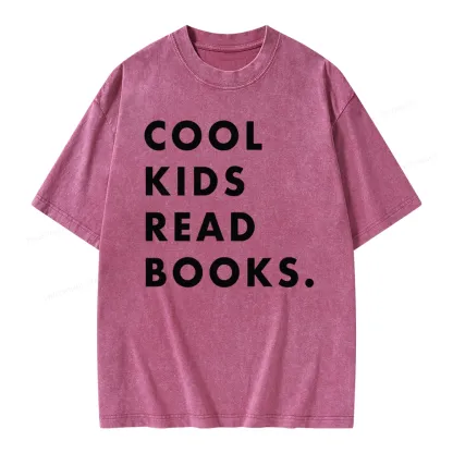 Pagewings Cool Kids Read Books  Unisex Washed T-shirt