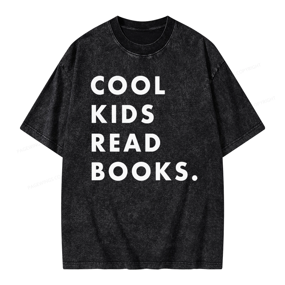 Pagewings Cool Kids Read Books  Unisex Washed T-shirt