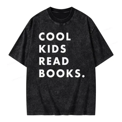 Pagewings Cool Kids Read Books  Unisex Washed T-shirt