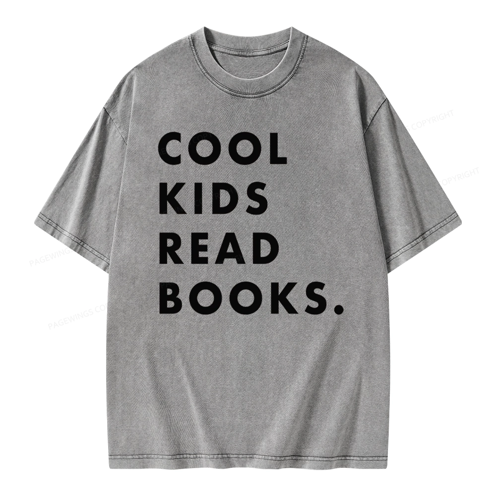 Pagewings Cool Kids Read Books  Unisex Washed T-shirt