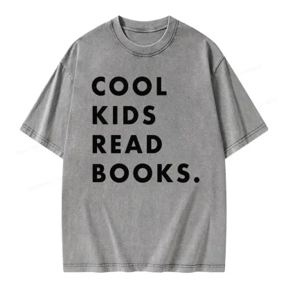 Pagewings Cool Kids Read Books  Unisex Washed T-shirt