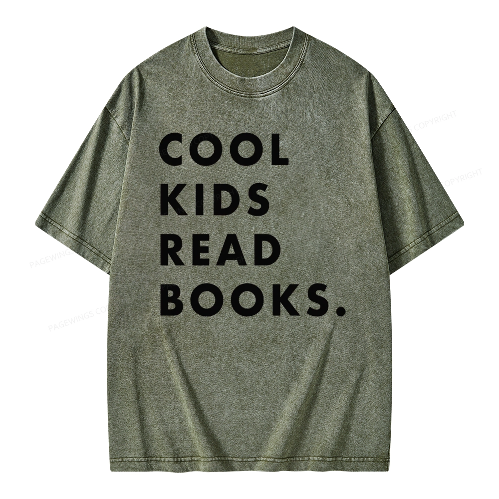 Pagewings Cool Kids Read Books  Unisex Washed T-shirt
