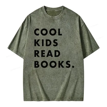 Pagewings Cool Kids Read Books  Unisex Washed T-shirt