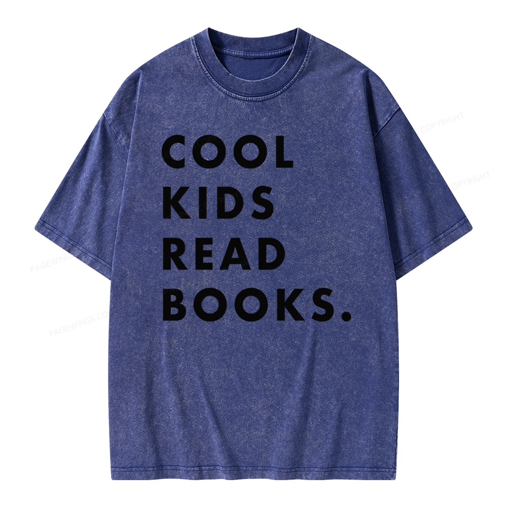 Pagewings Cool Kids Read Books  Unisex Washed T-shirt