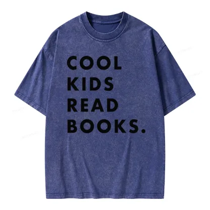Pagewings Cool Kids Read Books  Unisex Washed T-shirt