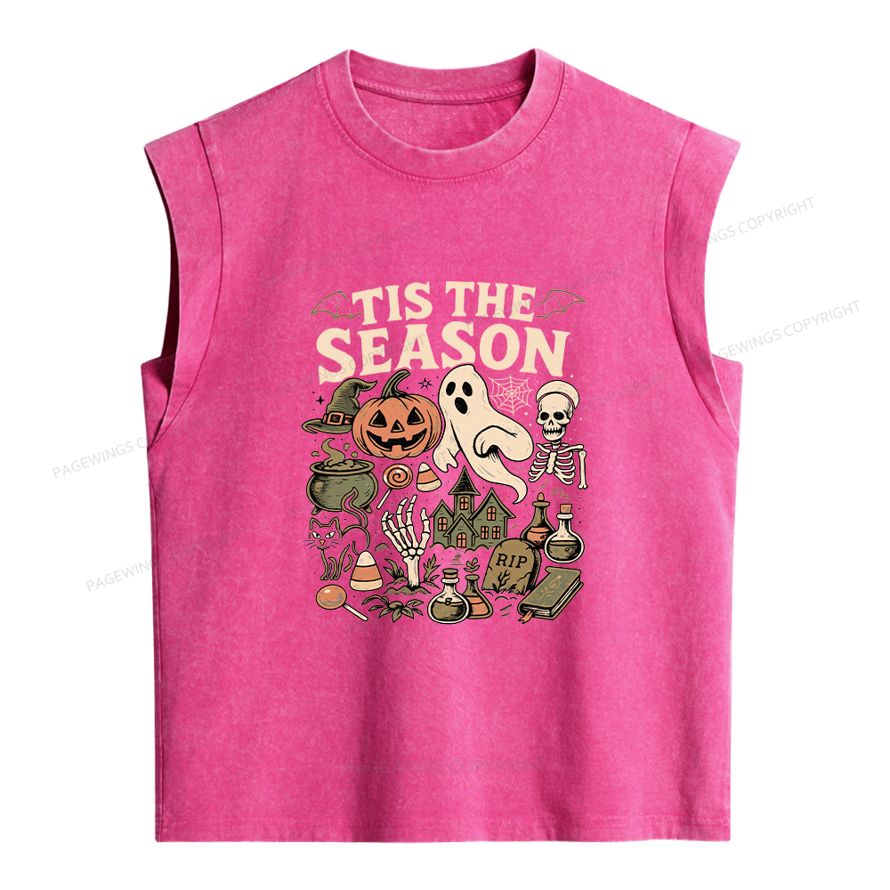 Pagewings Tis The Season Skeleton Pumpkin Women's Washed Tank Top