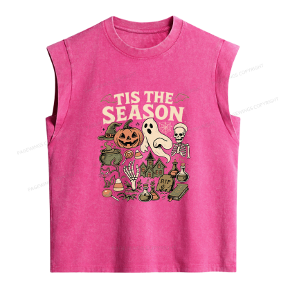 Pagewings Tis The Season Skeleton Pumpkin Women's Washed Tank Top