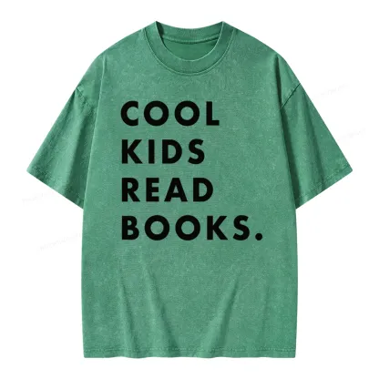Pagewings Cool Kids Read Books  Unisex Washed T-shirt