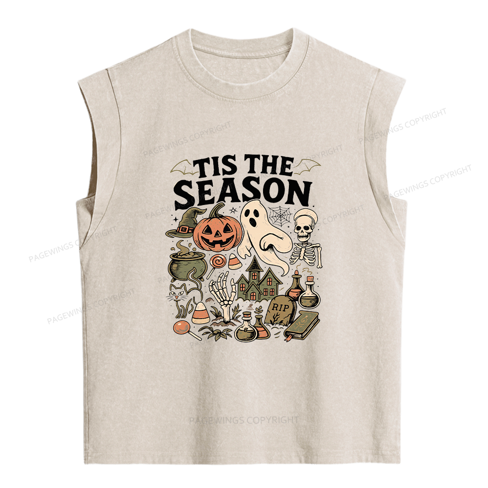 Pagewings Tis The Season Skeleton Pumpkin Women's Washed Tank Top