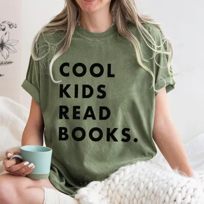 Pagewings Cool Kids Read Books  Unisex Washed T-shirt
