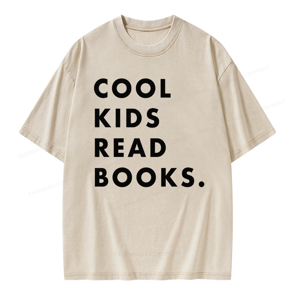 Pagewings Cool Kids Read Books  Unisex Washed T-shirt