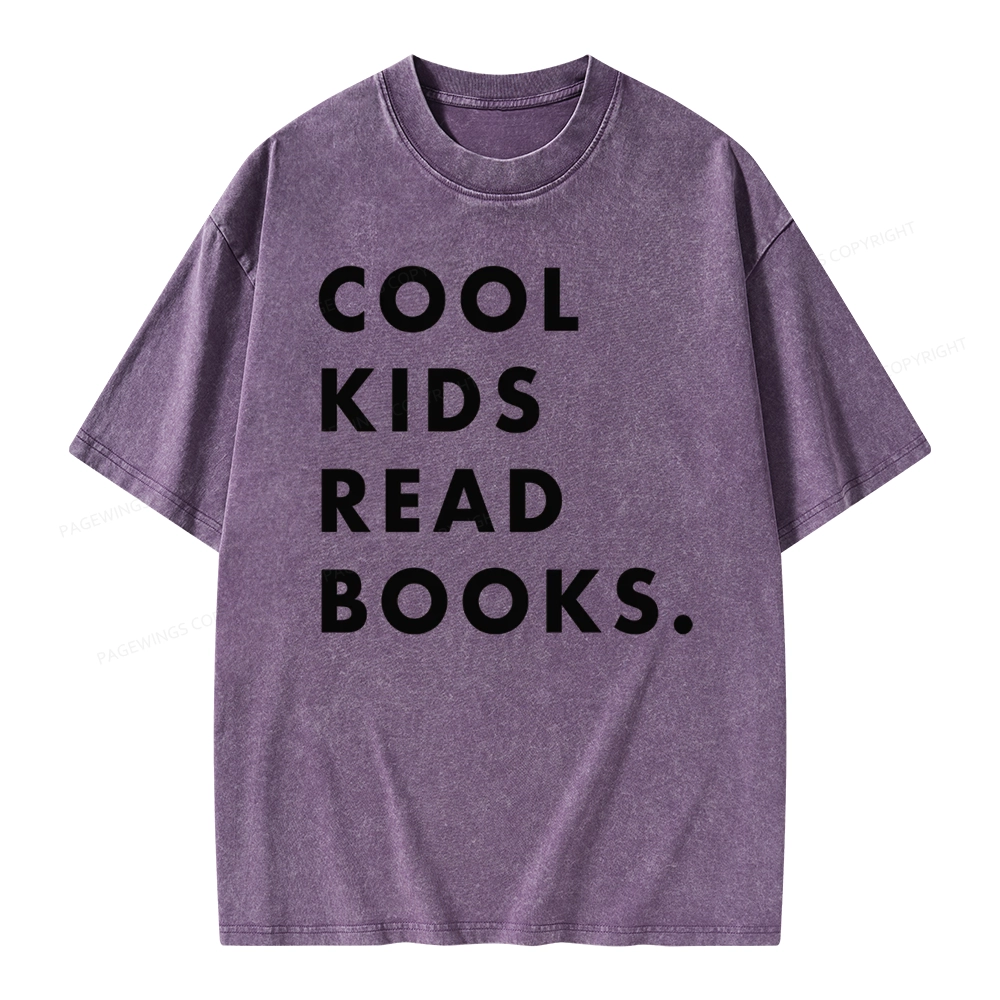 Pagewings Cool Kids Read Books  Unisex Washed T-shirt