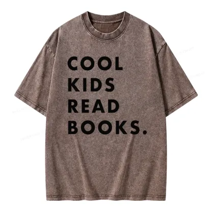 Pagewings Cool Kids Read Books  Unisex Washed T-shirt