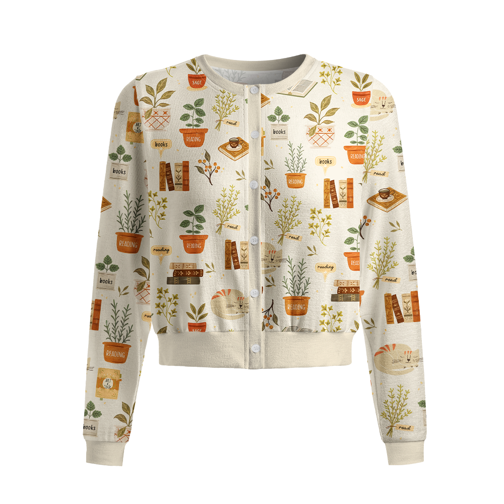 Pagewings Cozy Reading Crew Neck Cardigan Sweaters