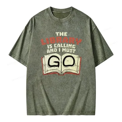 Pagewings The Library Is Calling And I Must Go Unisex Washed T-shirt