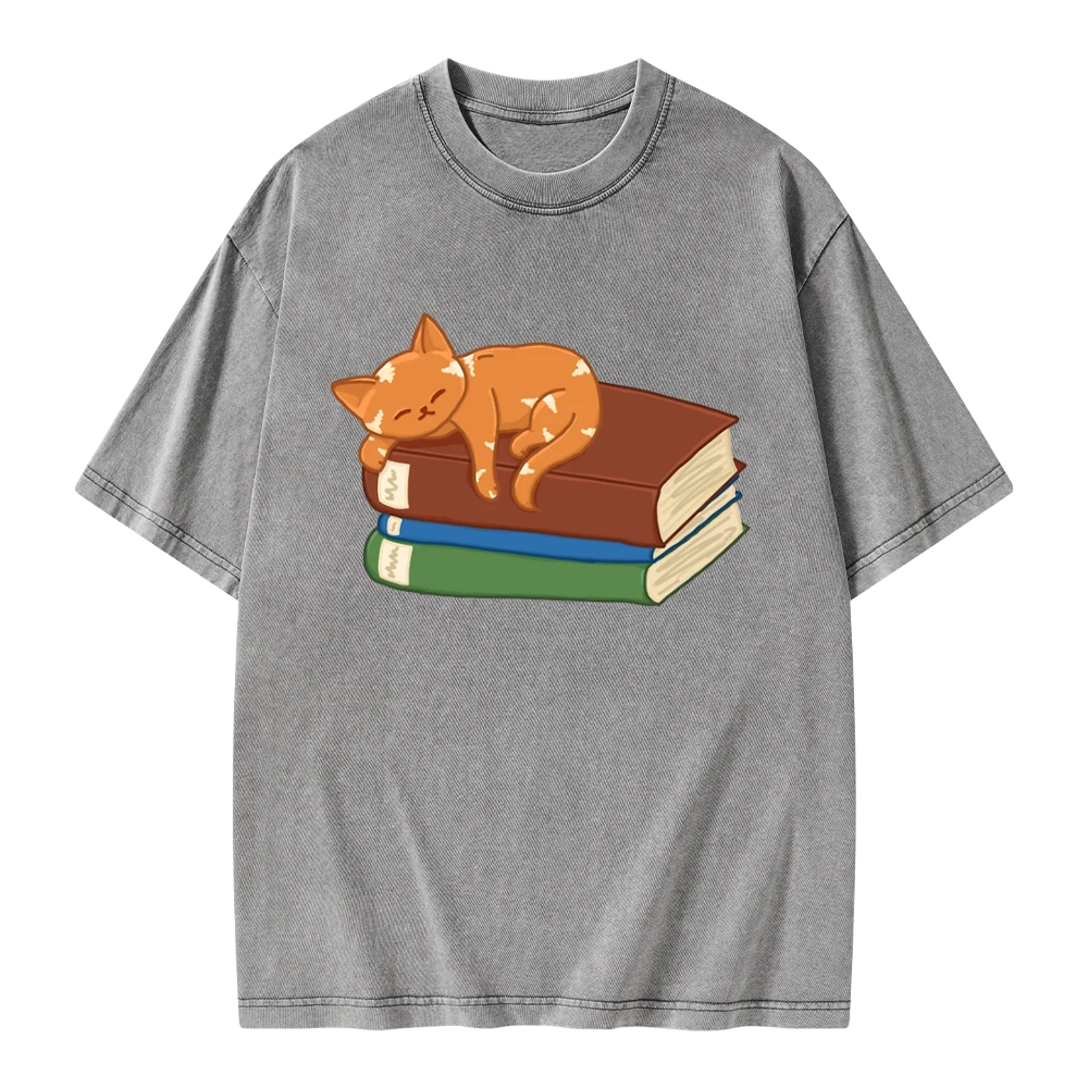 Pagewings Orange Book Cat Unisex Washed T-shirt