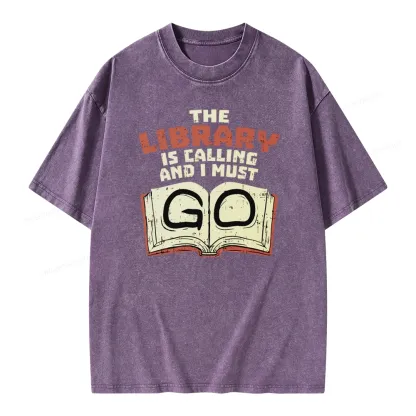 Pagewings The Library Is Calling And I Must Go Unisex Washed T-shirt