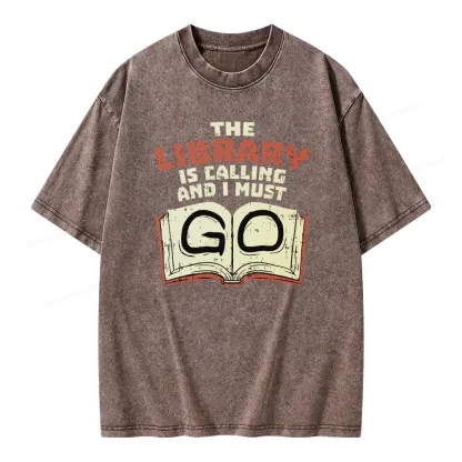 Pagewings The Library Is Calling And I Must Go Unisex Washed T-shirt