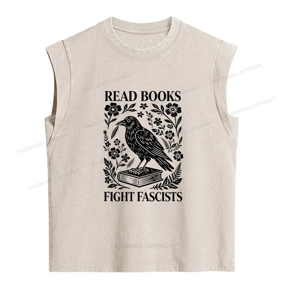 Pagewings Read Books Fight Fascists Women's Washed Tank Top