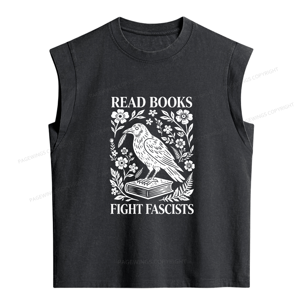 Pagewings Read Books Fight Fascists Women's Washed Tank Top