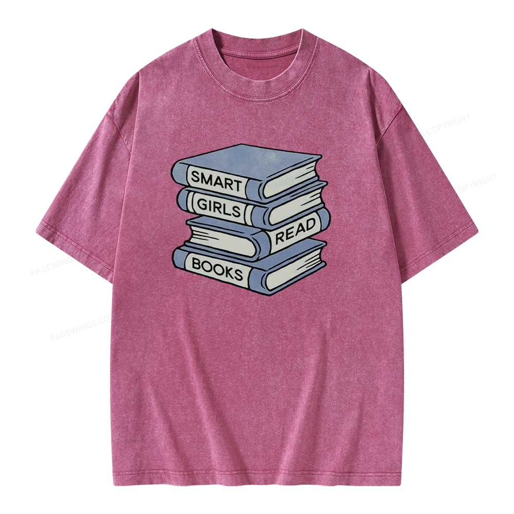 Pagewings Smart Girls Read Books Unisex Washed T-shirt