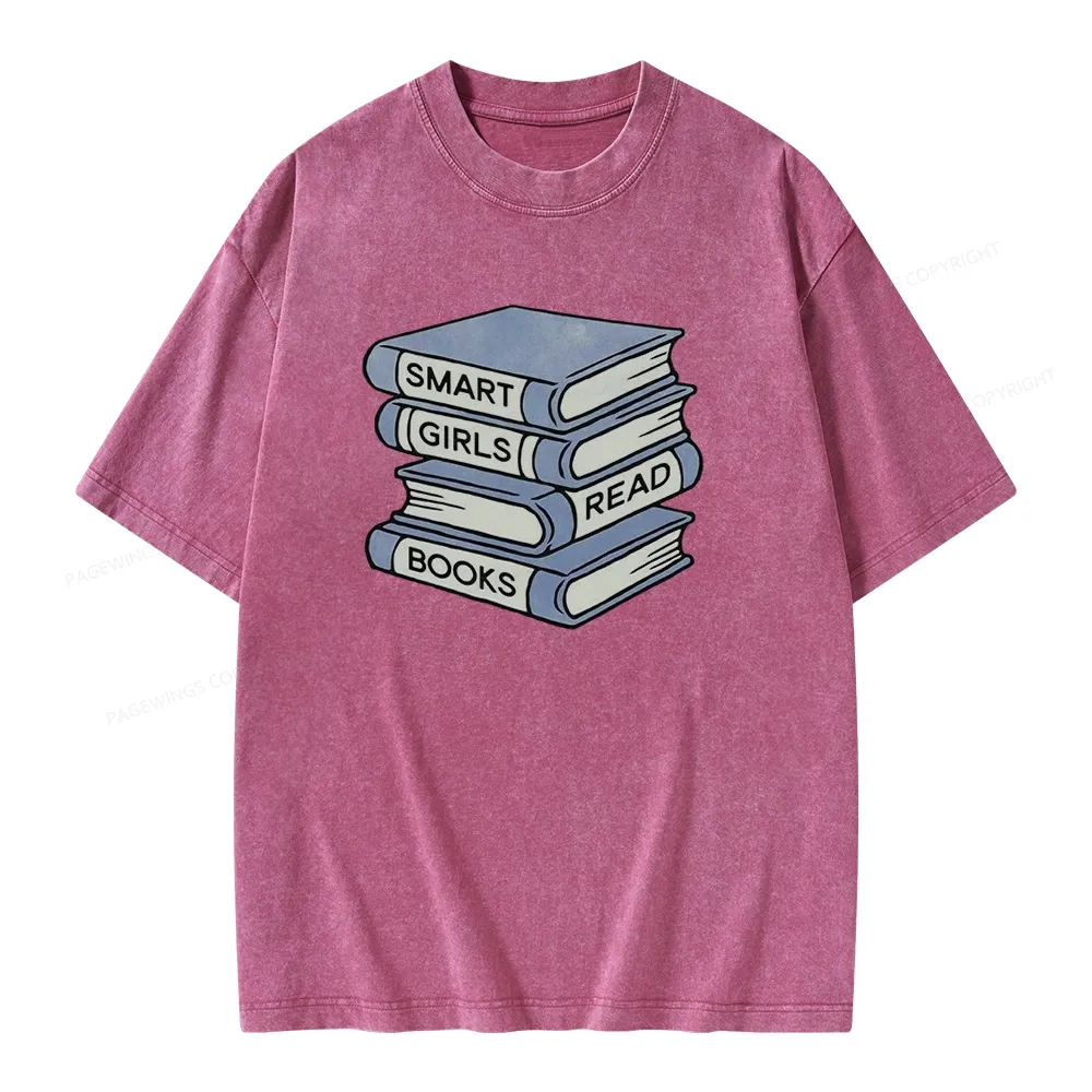 Pagewings Smart Girls Read Books Unisex Washed T-shirt