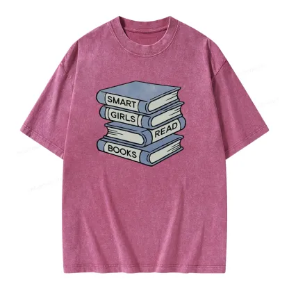 Pagewings Smart Girls Read Books Unisex Washed T-shirt