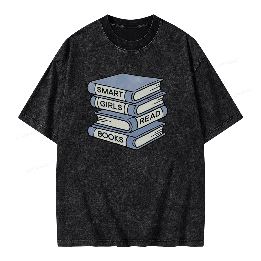 Pagewings Smart Girls Read Books Unisex Washed T-shirt