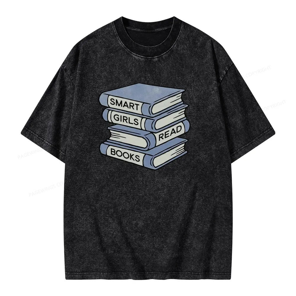 Pagewings Smart Girls Read Books Unisex Washed T-shirt
