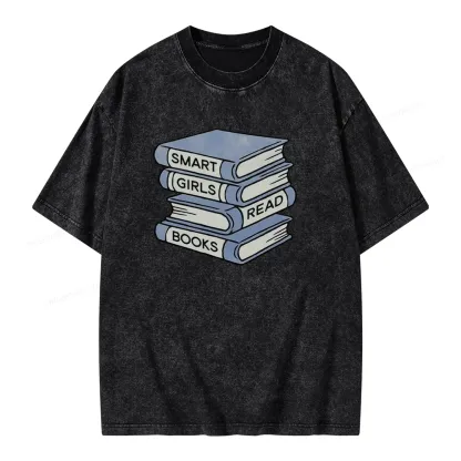 Pagewings Smart Girls Read Books Unisex Washed T-shirt