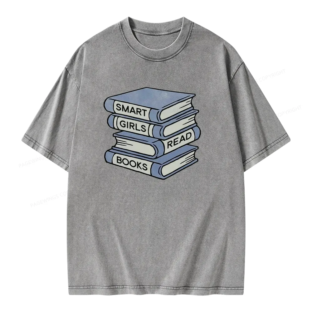 Pagewings Smart Girls Read Books Unisex Washed T-shirt