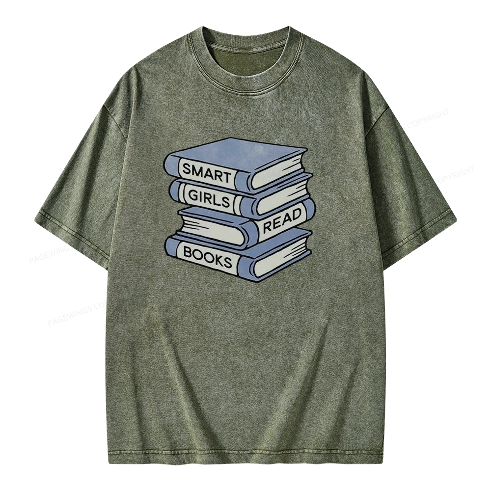Pagewings Smart Girls Read Books Unisex Washed T-shirt