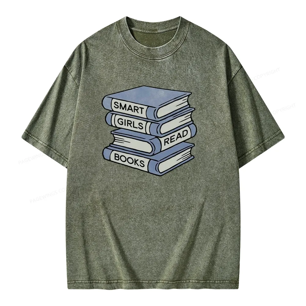 Pagewings Smart Girls Read Books Unisex Washed T-shirt