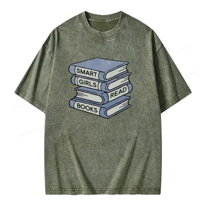 Pagewings Smart Girls Read Books Unisex Washed T-shirt