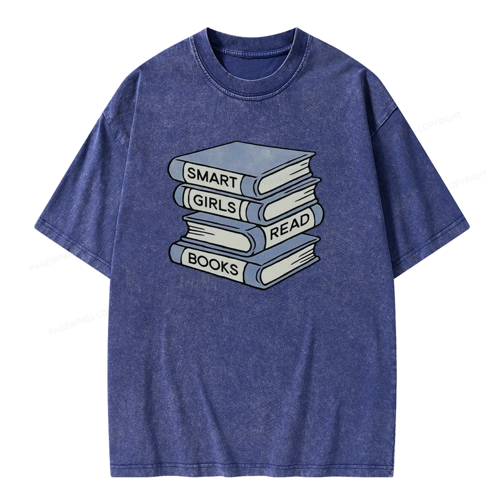 Pagewings Smart Girls Read Books Unisex Washed T-shirt