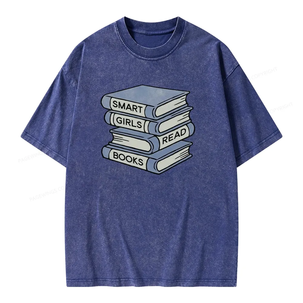 Pagewings Smart Girls Read Books Unisex Washed T-shirt