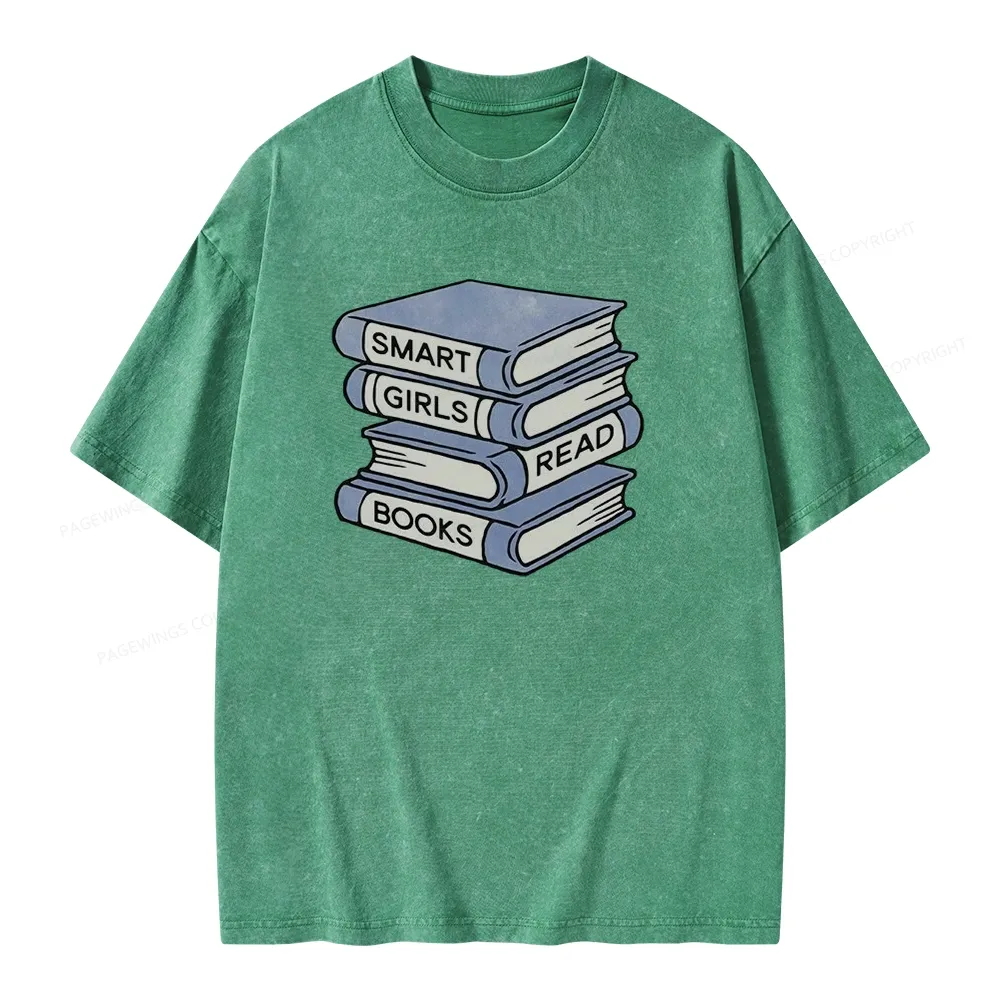 Pagewings Smart Girls Read Books Unisex Washed T-shirt